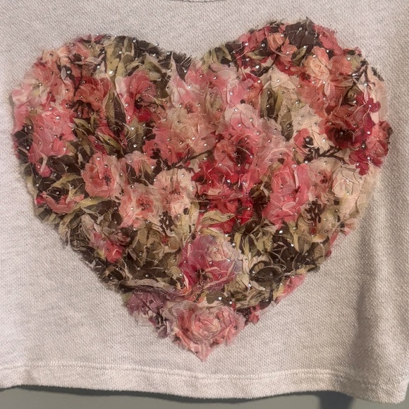 Delias Cream heart Rhinestone cropped Knit long sleeve Top size XS - Picture 7 of 12